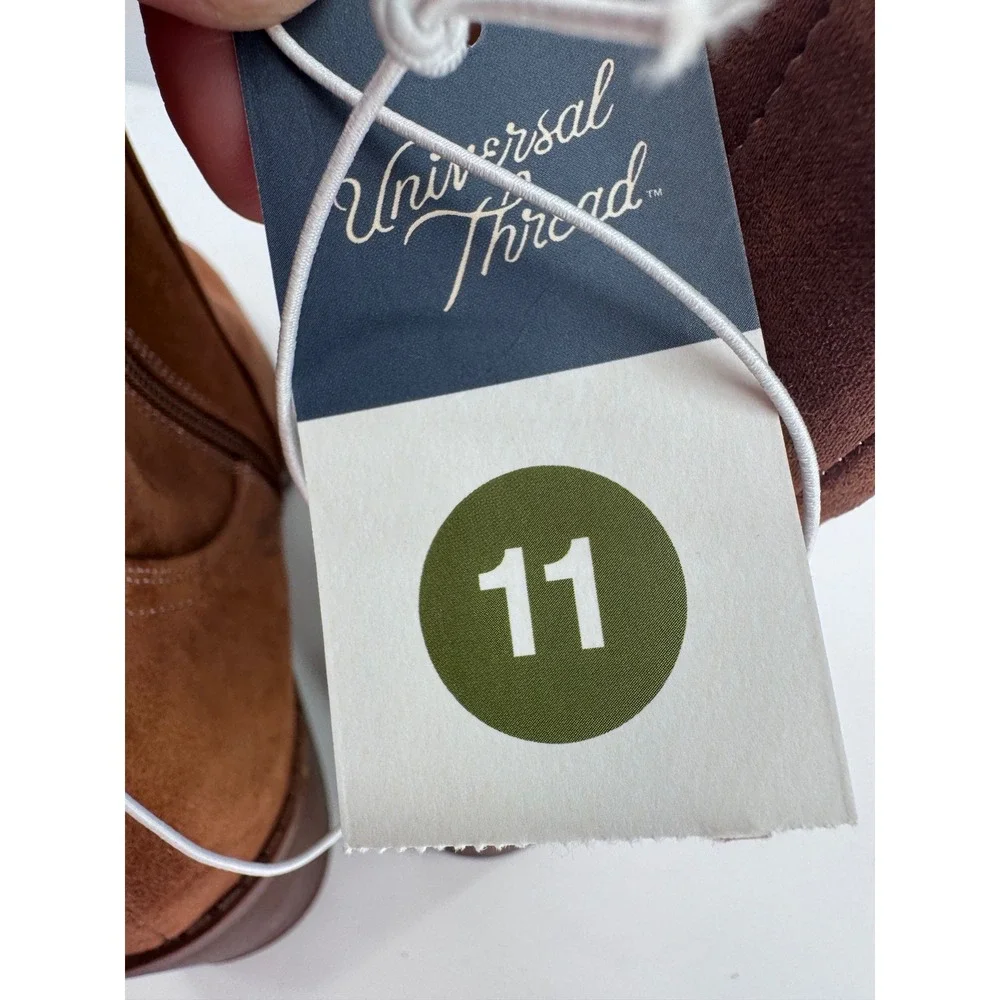 Universal Thread Lilyan Ankle Boots Cognac Brown Faux Suede Heel Sz‎ 11 New